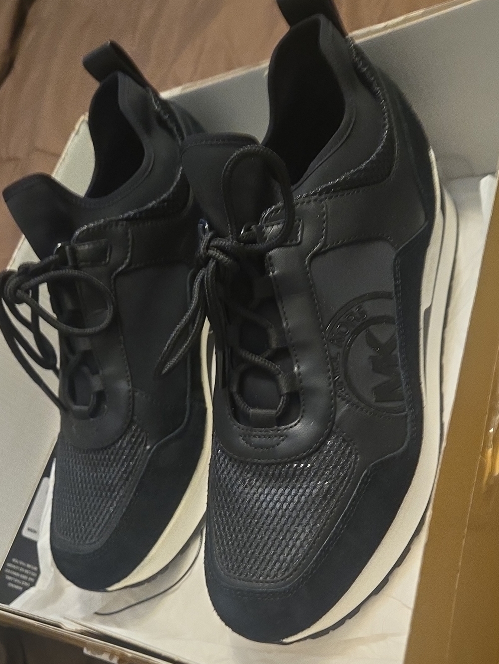 Michael Kors Woman Black  & Leather Lace-Up Sneakers